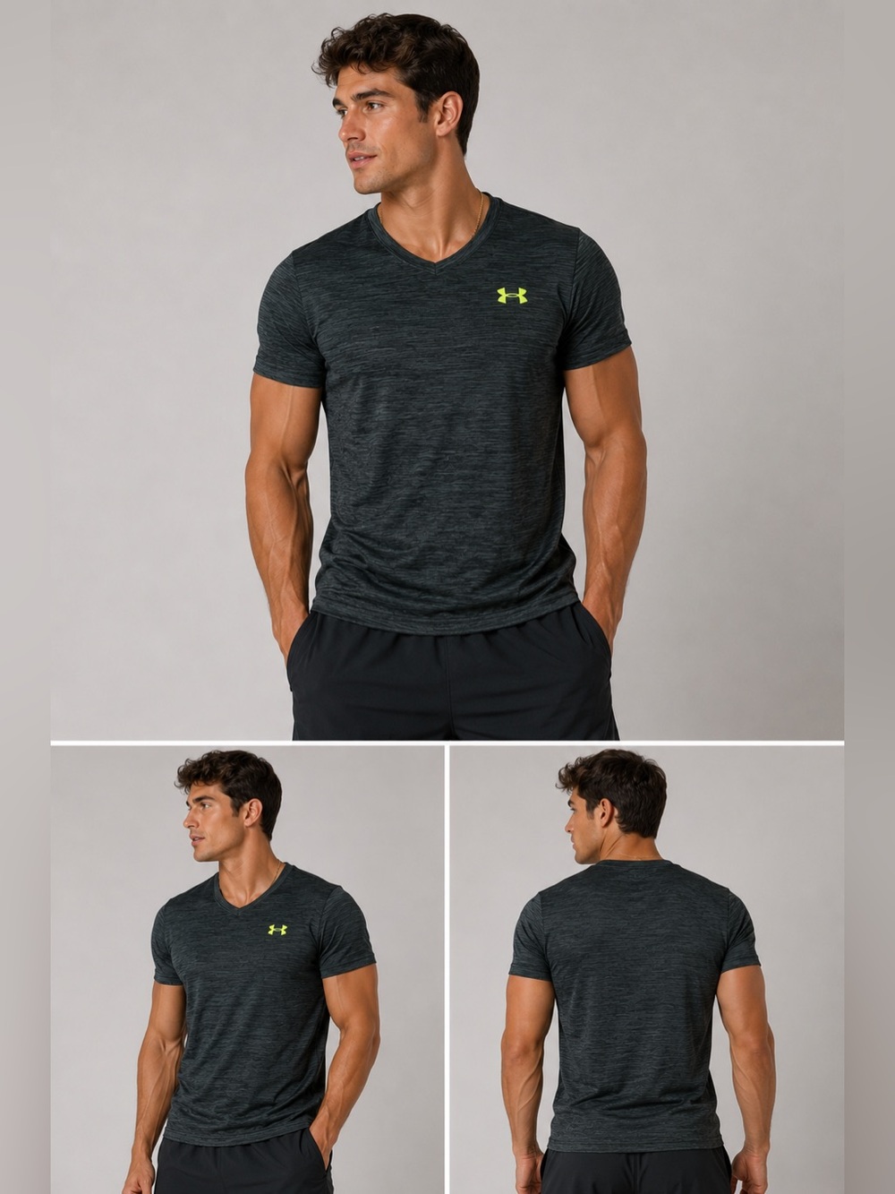 UNDER ARMOUR MEN’S CHARCOAL GRAY LOOSE V-NECK SHORT SLEEVE SHIRT SIZE 2XL